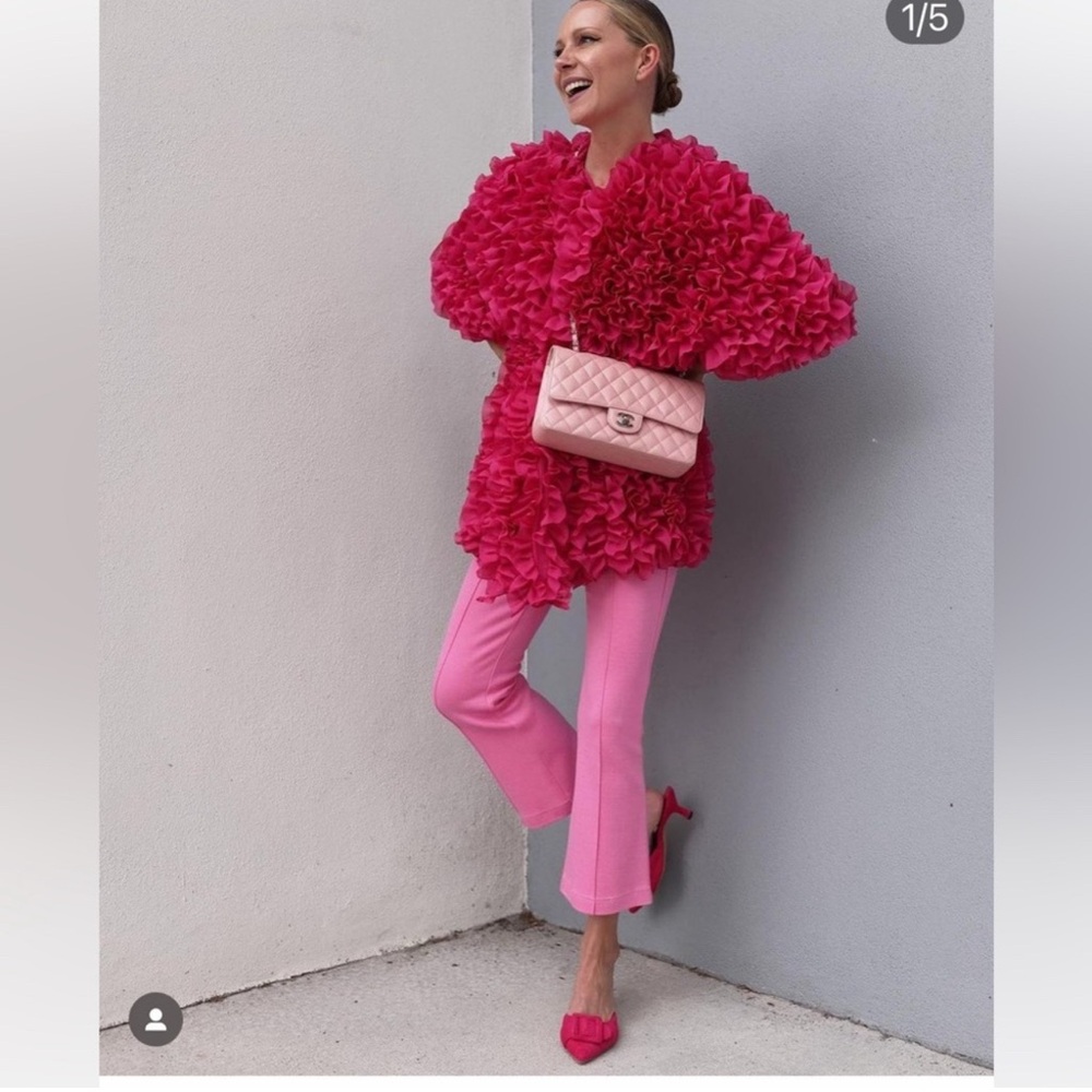 ZARA LIMITED EDITION FUCHSIA RUFFLE COAT KNIT DRESS - Picture 15 of 15